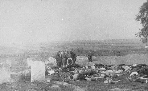 A mass grave is prepared to bury the Jews murdered in a Jewish cemetery in the vicinity of Bilgoraj